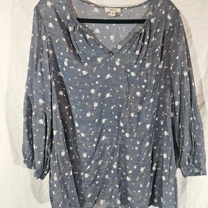 Covington Blue Floral  Blouse